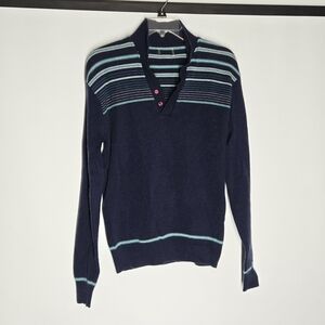Sears Blue V-Neck Sweater with Striped Design